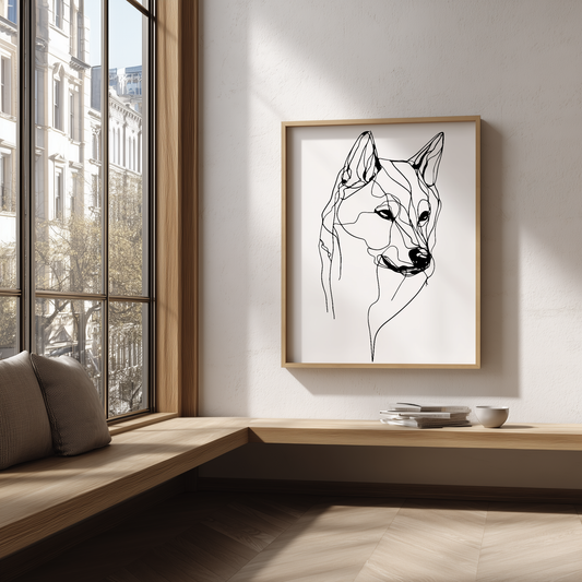 Wandbild Dog Poster Line Art Shiba Inu, minimalistisches modernes Design, ideal für stilvolle Raumgestaltung.