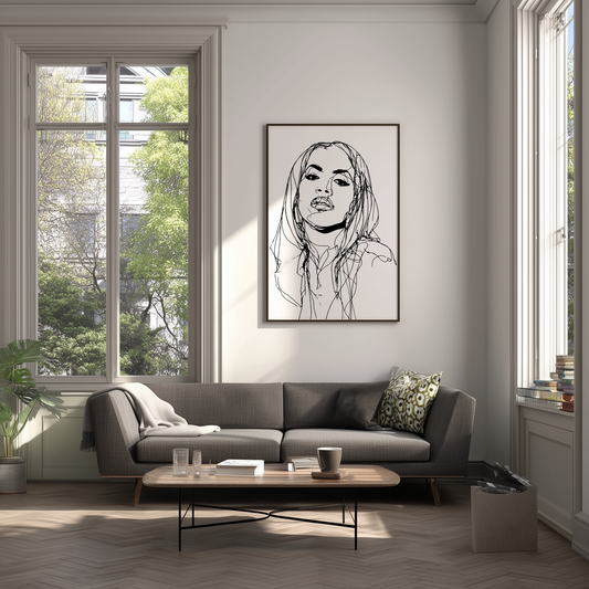 Wandbild Shooting Star Music Poster Line Art Aaliyah, minimalistisches modernes Design, ideal für stilvolle Raumgestaltung.